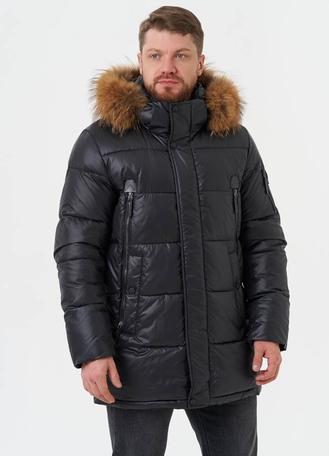 фото Пуховик с отделкой из меха енота модель № 28823