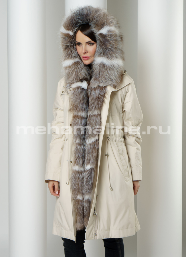 Парка на молнии с капюшоном с мехом модель № 991 универмаг малина