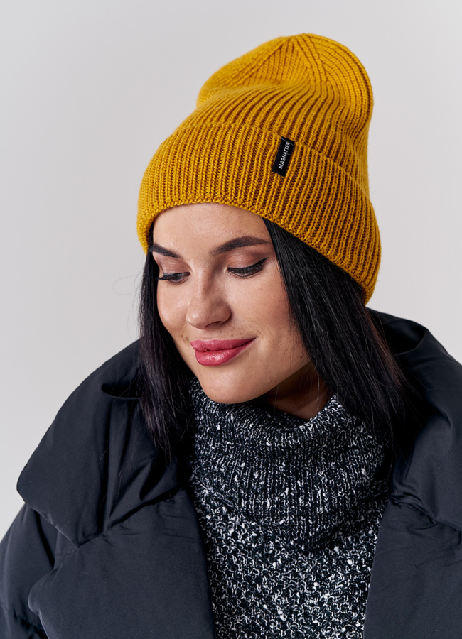 фото Шапка женская желтого цвета модель № 21769