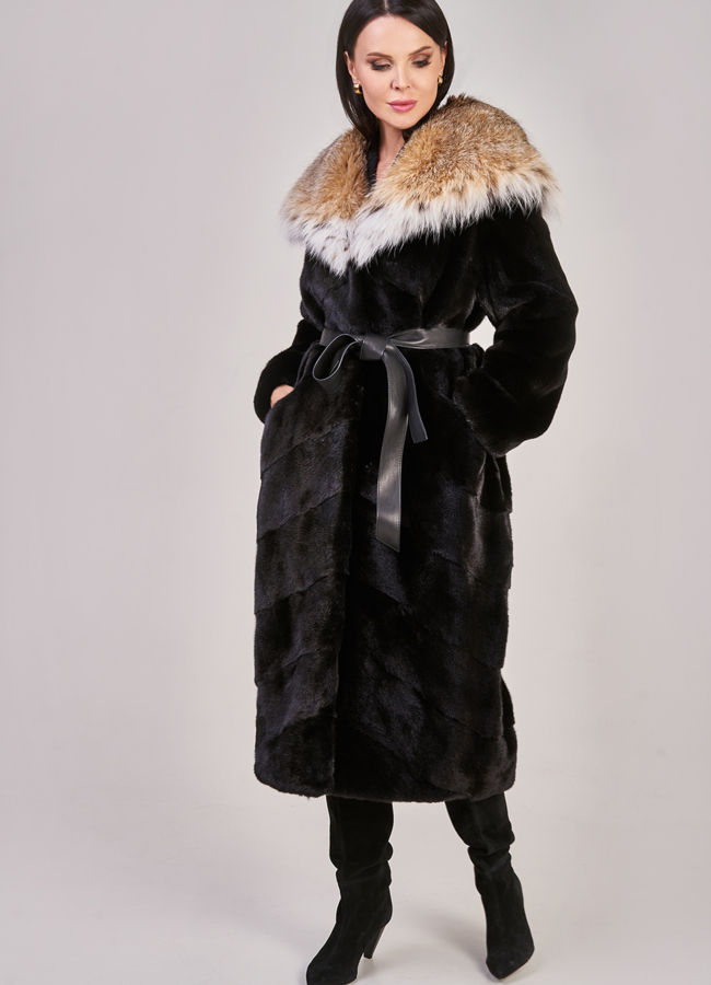 фото Норковая шуба с капюшоном из рыси модель № S-845