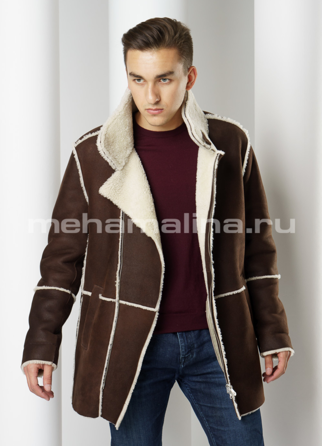 Мужская дубленка премиального качества модель № DM-116 меха малина