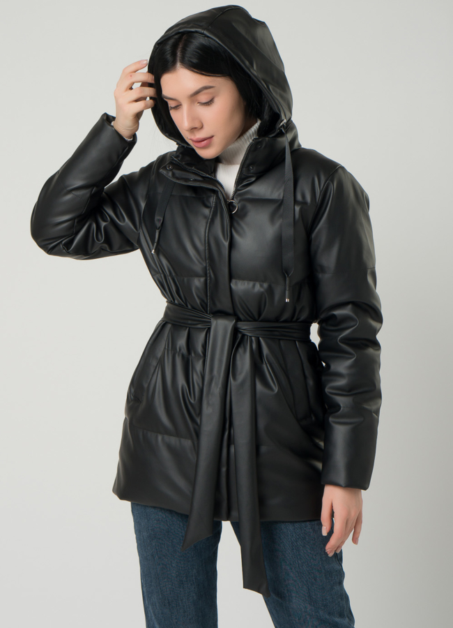 Женская куртка из эко кожи с поясом модель № 22318 универмаг малина