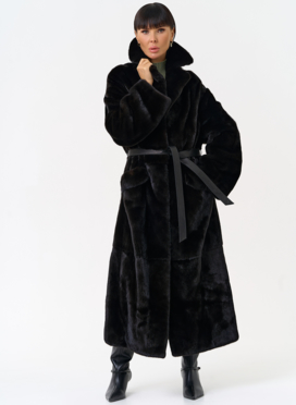 Длинная шуба из меха норки blackglama с поясом