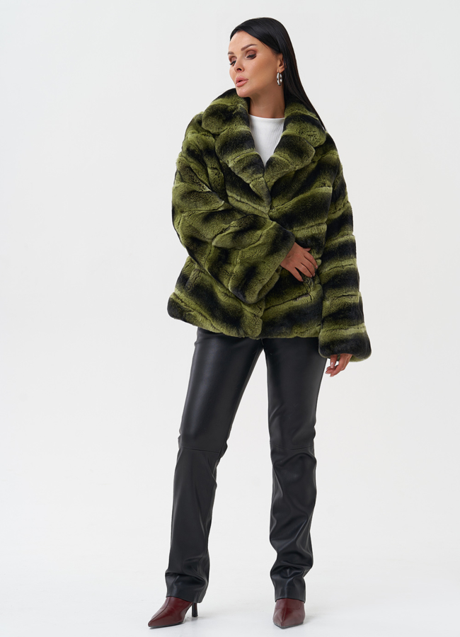 фото Шуба из меха кролика с английским воротником модель № 0810