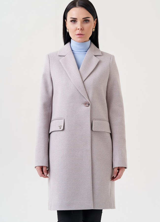 Женское пальто-пиджак в коричневом цвете модель № 23966 меха малина