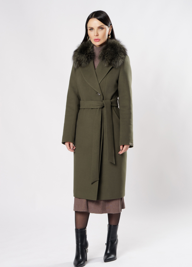 фото Английское пальто цвета хаки  модель № 19121