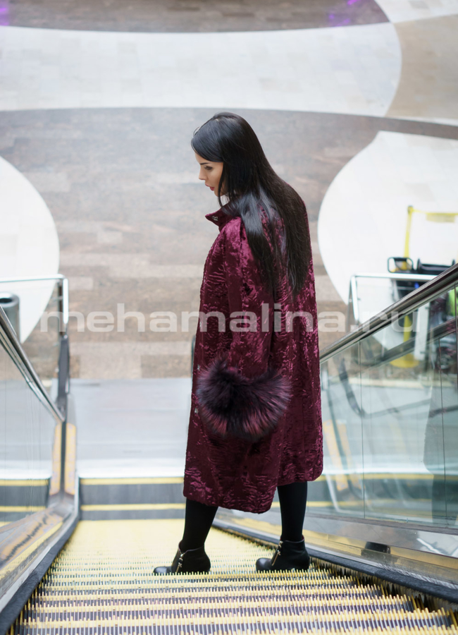Шуба из эко меха бордового цвета модель № 804 в кредит