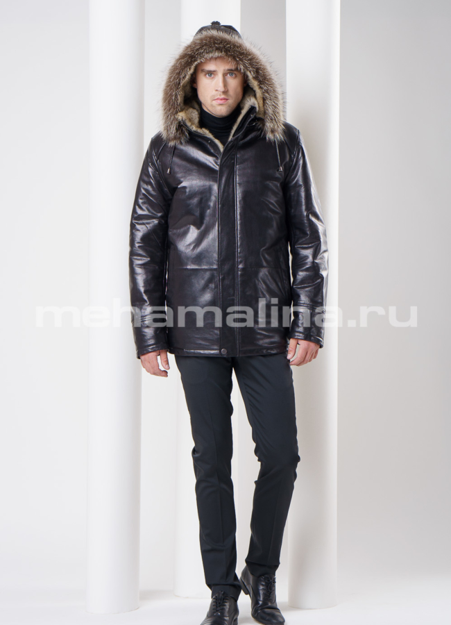 Дубленка на волке со съемным капюшоном модель № DM-83 меха малина