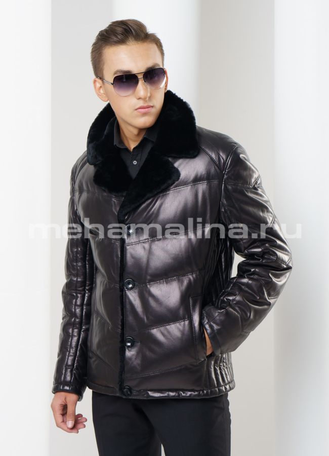 Пуховик из натуральной кожи модель № ПМ-61 универмаг малина