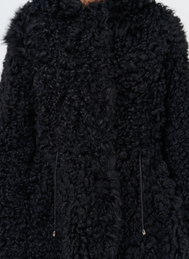 Женская двухсторонняя дубленка с капюшоном