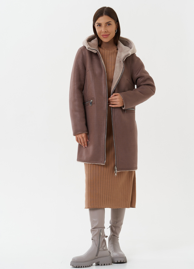 Двухсторонняя экодубленка с капюшоном модель № 27766 универмаг малина