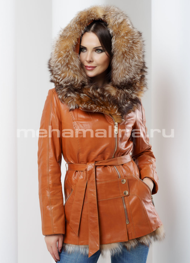 Куртка женская модель № K-329 меха малина