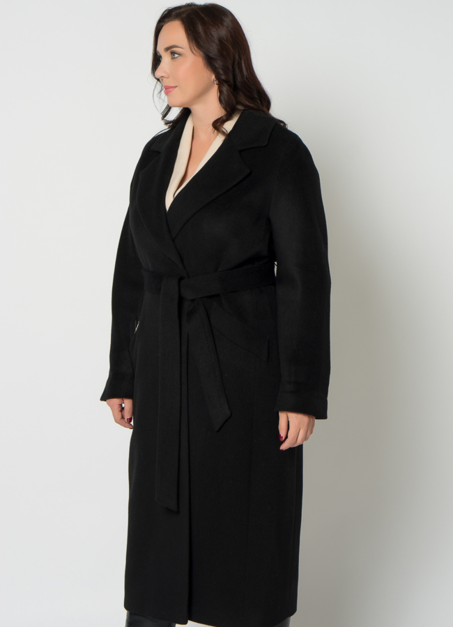 Классическое женское пальто в черном цвете модель № 21307 в кредит