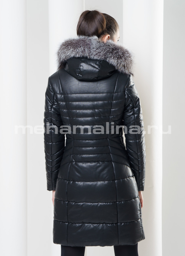 Пуховик большого размера из экокожи модель № П-46 в кредит