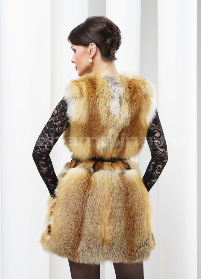 Меховой жилет из лисы, удлиненный модель № M-26 в кредит