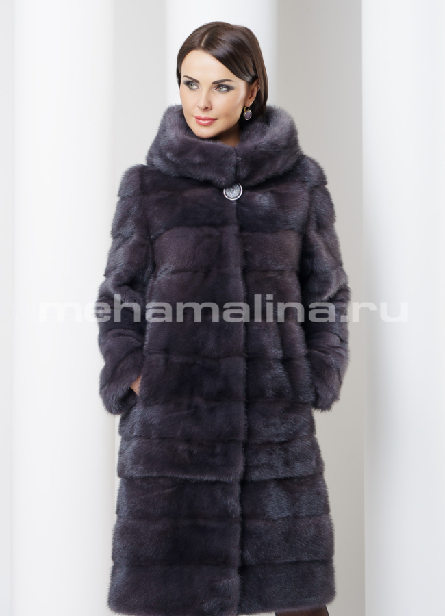 Норковая шуба с капюшоном модель № S-459 меха малина