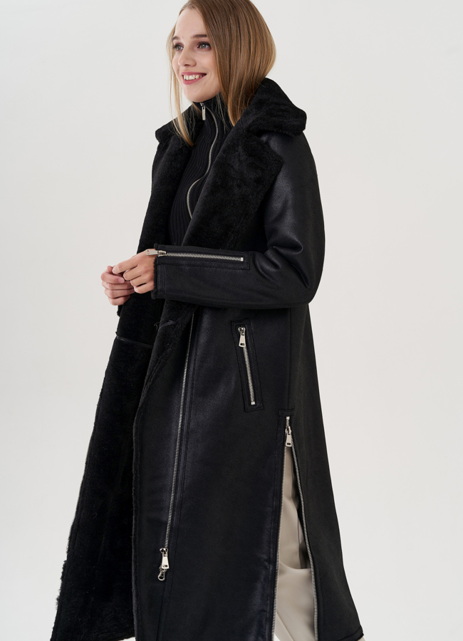 Дубленка из эко замши с английским воротником  модель № 25410 универмаг малина