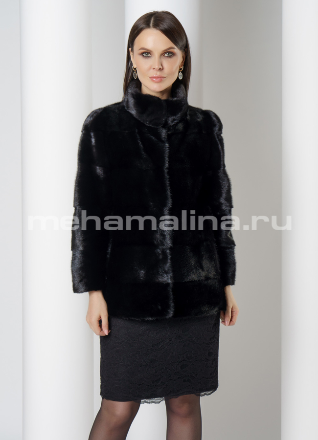 фото Норковая шуба трансформер в черном цвете модель № 2105