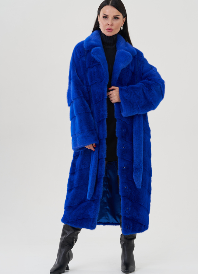 Шуба из норки синего цвета модель № 24824 универмаг малина