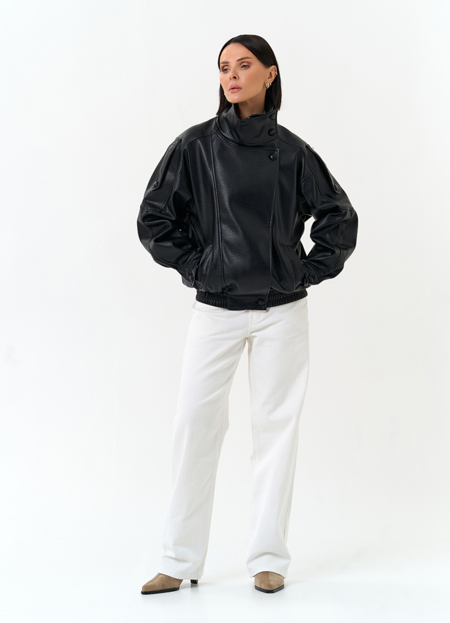 Женская куртка из эко кожи с воротником стойкой модель № 33143 в кредит