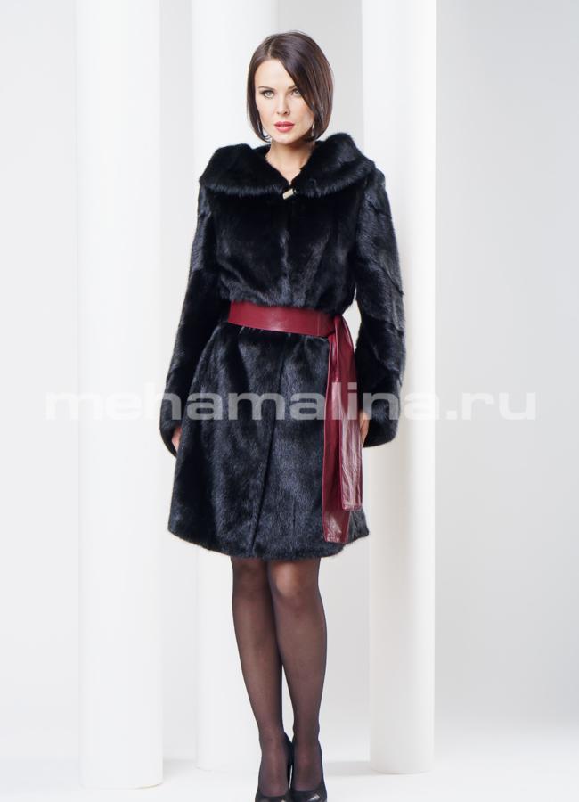 Шуба норка приталенная, с капюшоном модель № S-263 универмаг малина