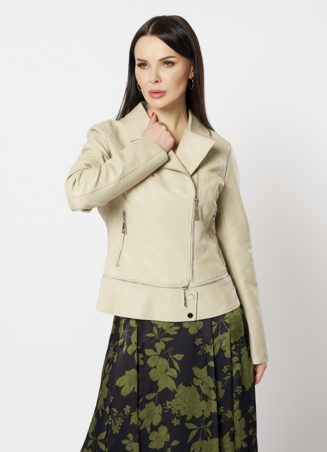 Куртка из эко кожи бежевого цвета модель № 20629 универмаг малина