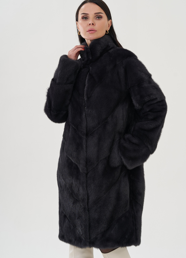 Норковая шуба с воротником стойка модель № 25017 универмаг малина