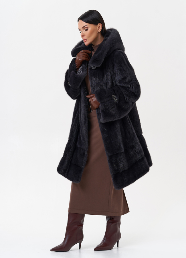 Норковая шуба с капюшоном  модель № 29096 универмаг малина