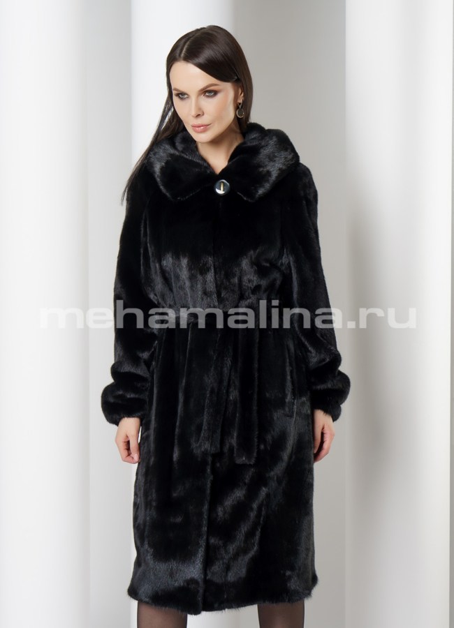 Черная норковая шуба с капюшоном модель № 3007 универмаг малина