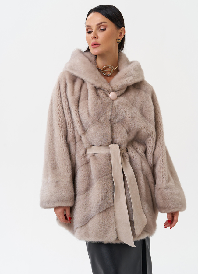 фото Женская норковая шуба с капюшоном  модель № 28792