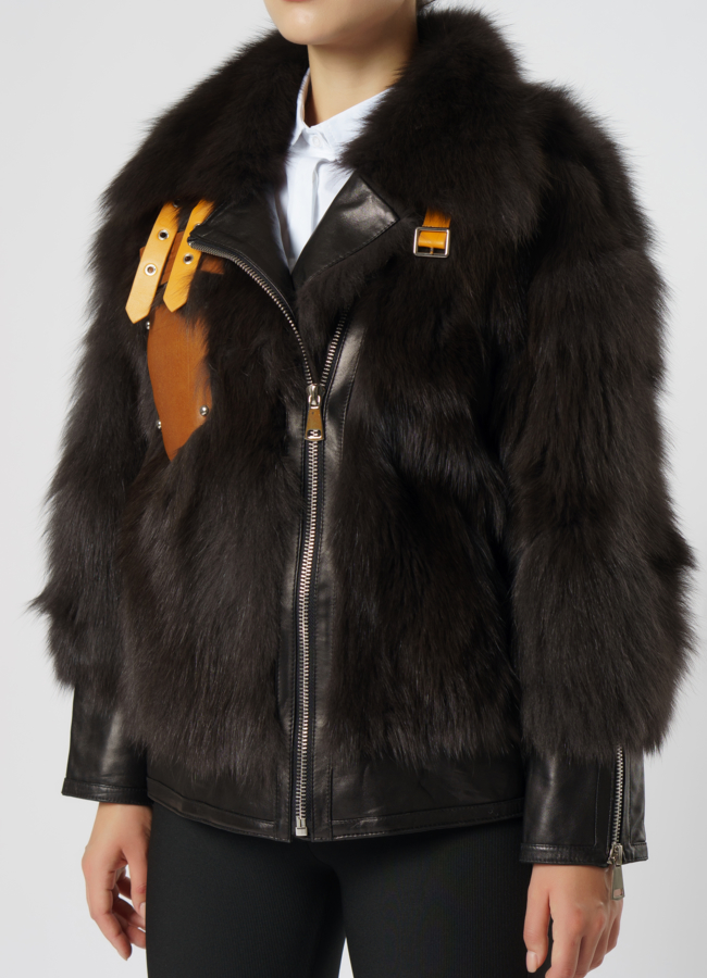 Куртка женская из натуральной кожи с отделкой из песца модель № 20909 универмаг малина