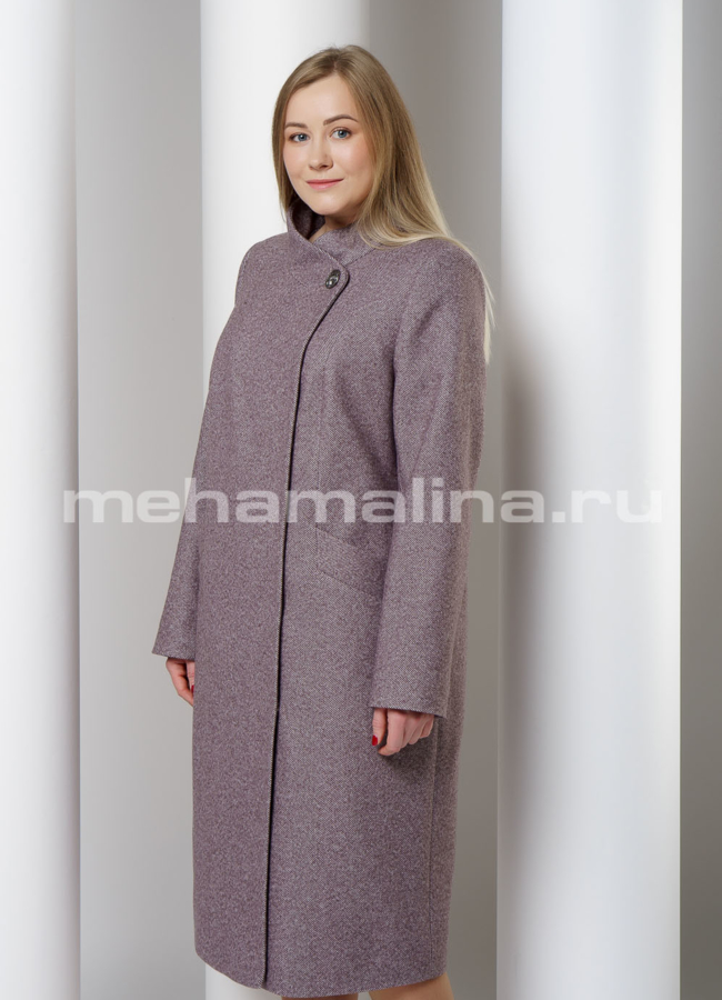 Пальто со стойкой на кнопках модель № 10776 меха малина