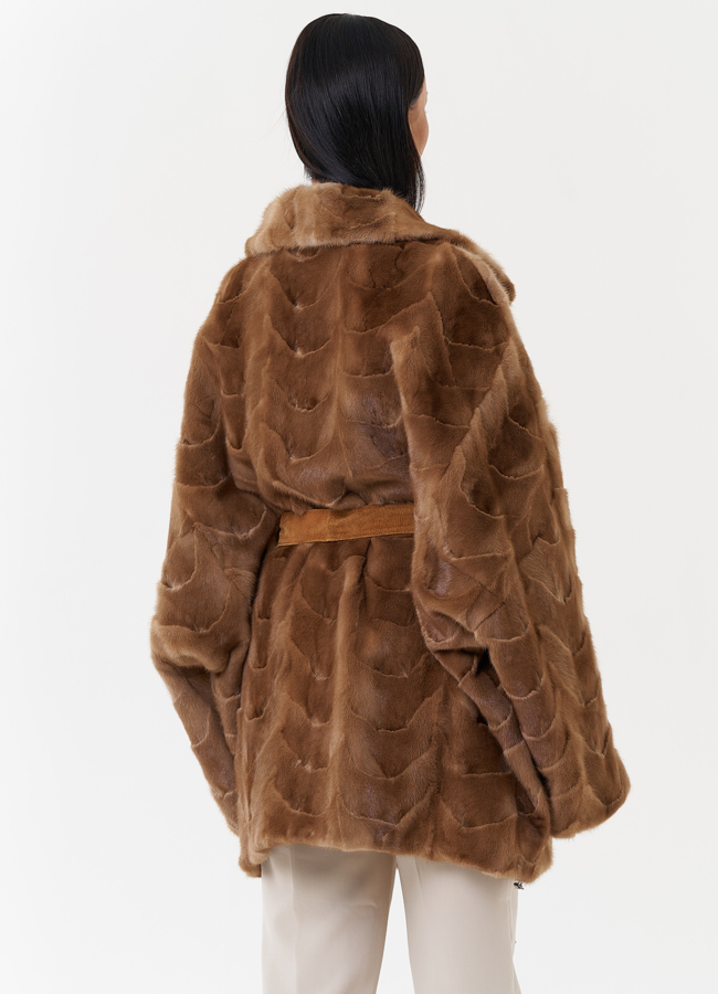 Женская шуба из скандинавской норки с поясом модель № 27636 универмаг малина