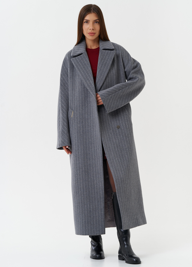 Длинное пальто в полоску модель № 28086 универмаг малина