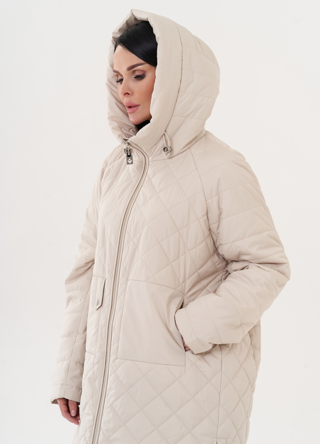 Пуховик с капюшоном бежевого цвета модель № 26983 универмаг малина