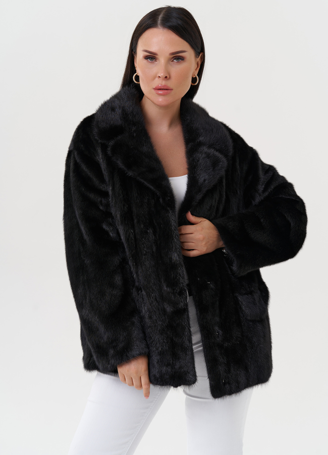Укороченная женская шуба из меха норки  модель № 27590 универмаг малина