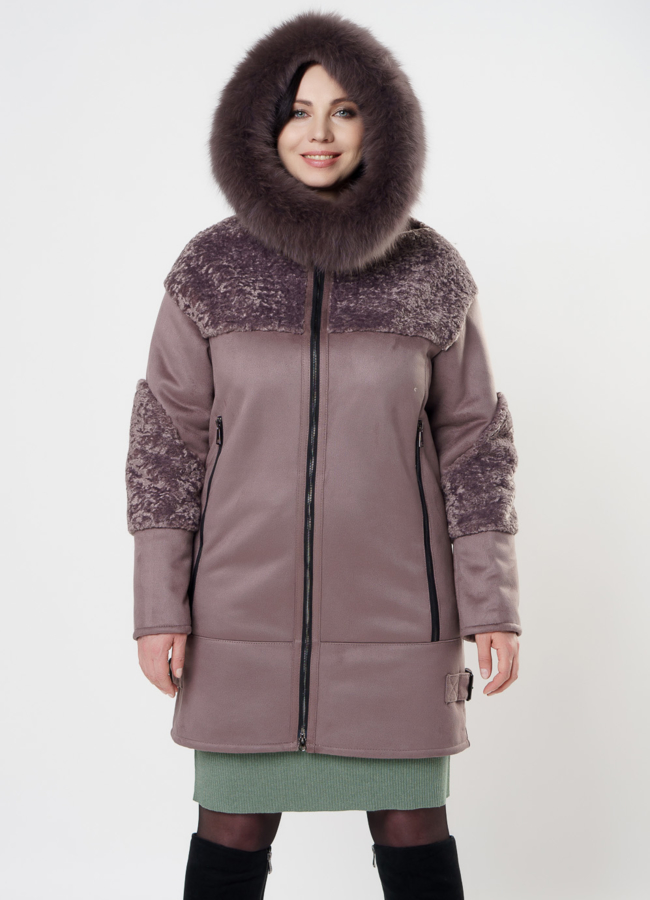 Дубленка из эко кожи с капюшоном модель № 82005 универмаг малина