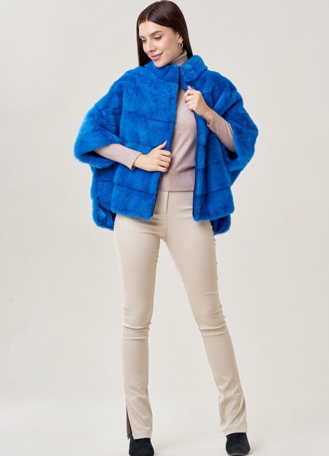 фото Короткая шуба на молнии синего цвета модель № 21912