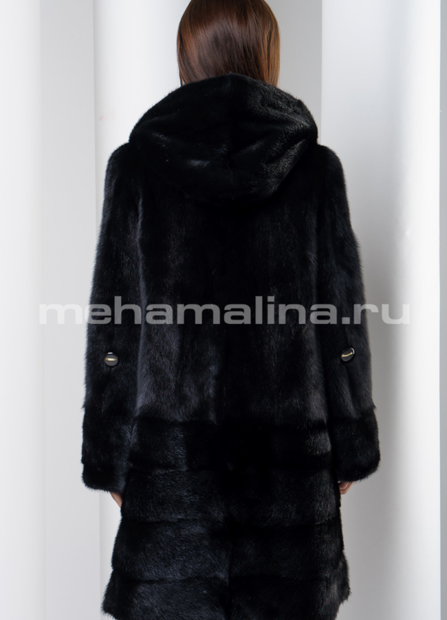 Норковая шуба черного цвета с капюшоном модель № S-544 универмаг малина