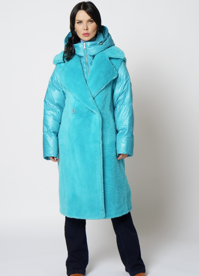 фото Пальто трансформер из эко меха голубого цвета модель № 21553