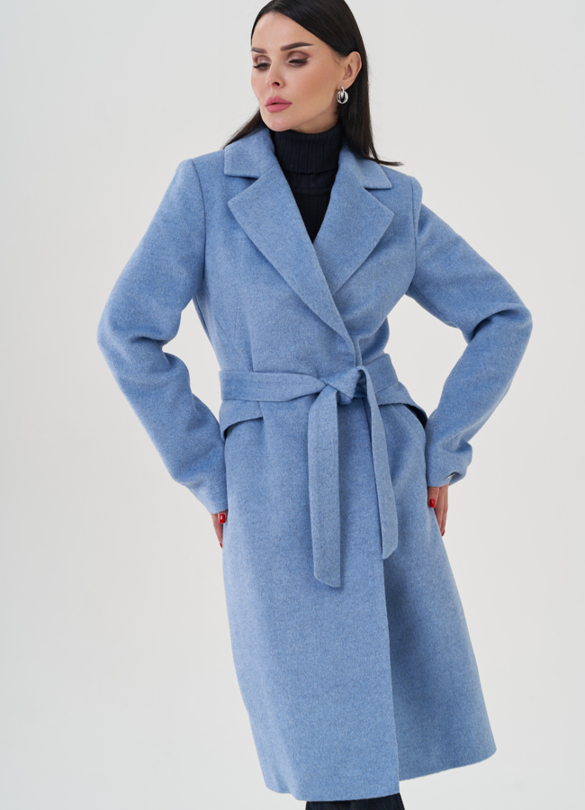 Пальто голубого цвета с английским воротником модель № 24710 в кредит