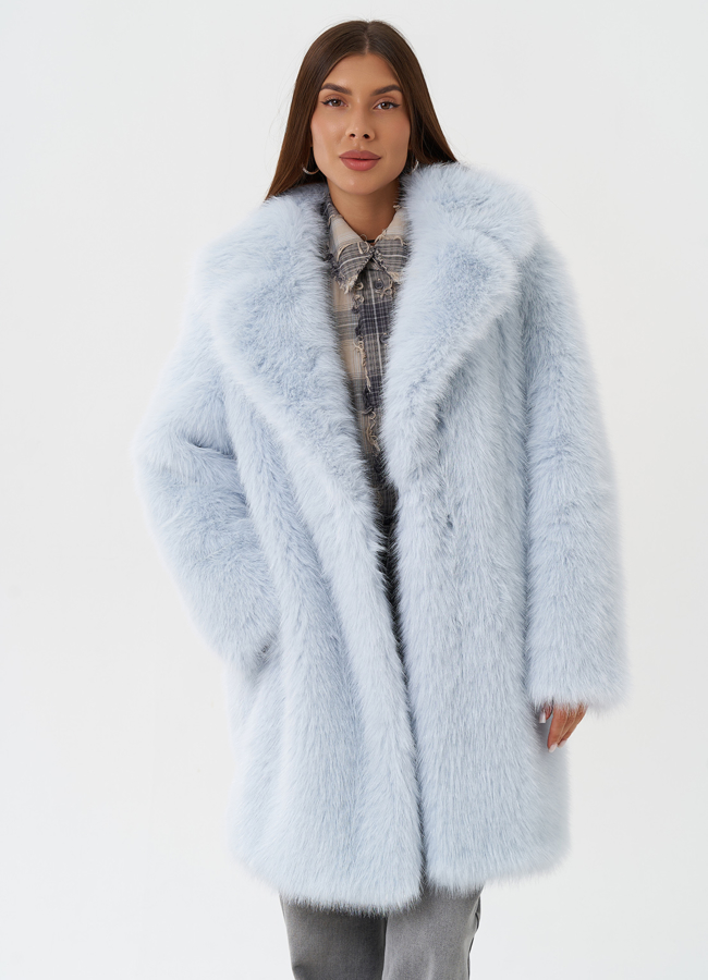 Шуба из эко меха под песца с английским воротником модель № 28681 универмаг малина