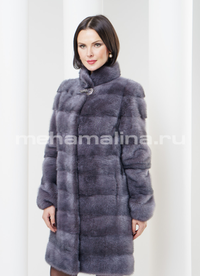 Шуба норка, стойка, цвет графит модель № S-326 меха малина