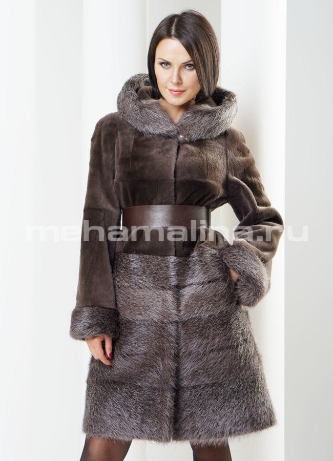 Шуба из нутрии, цвет капучино  модель № S-244 меха малина