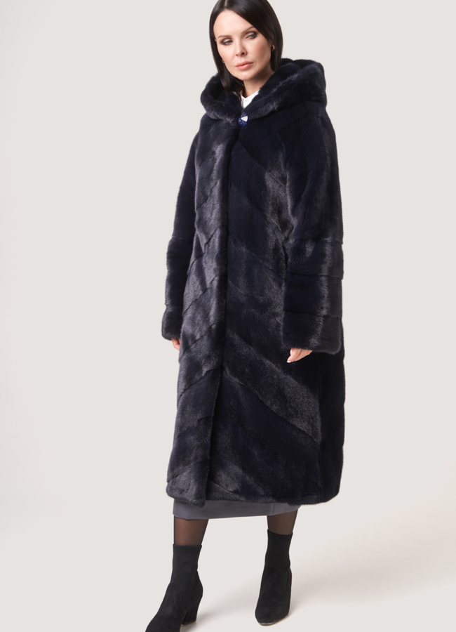 фото Норковая шуба прямая с капюшоном модель № S-761