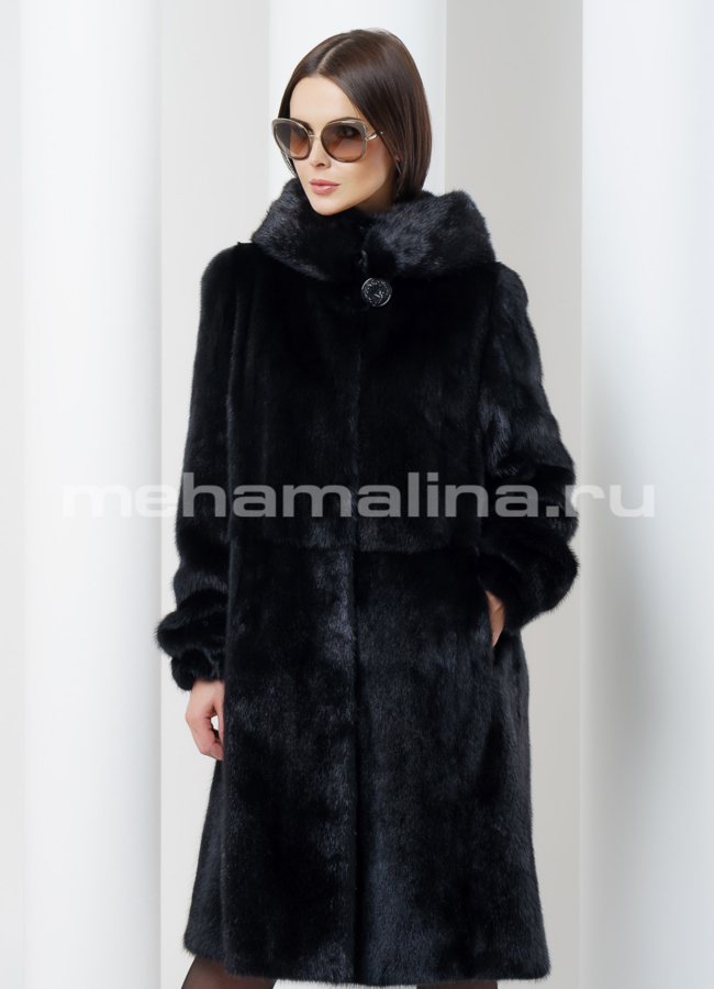 Норковая шуба с капюшоном модель № S-482 универмаг малина