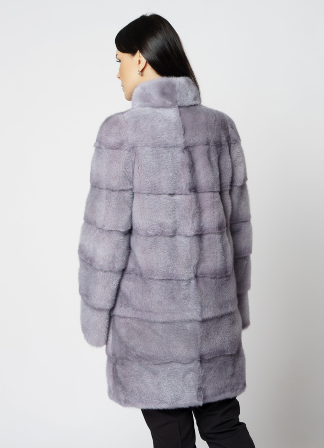 фото Норковая шуба с воротником стойкой голубого цвета модель № S-811