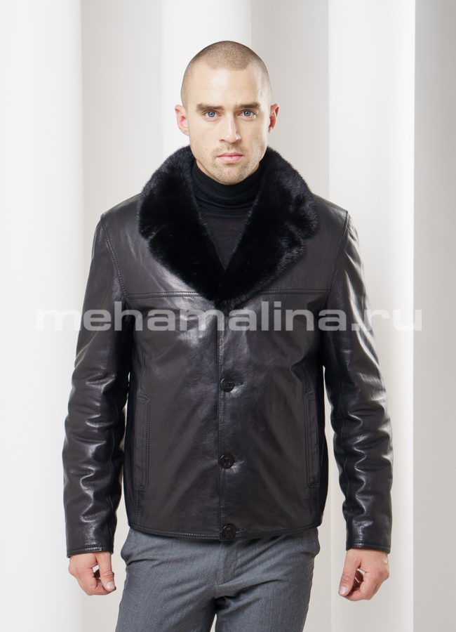 Дубленка мужская на пуговицах модель № DM-91 меха малина