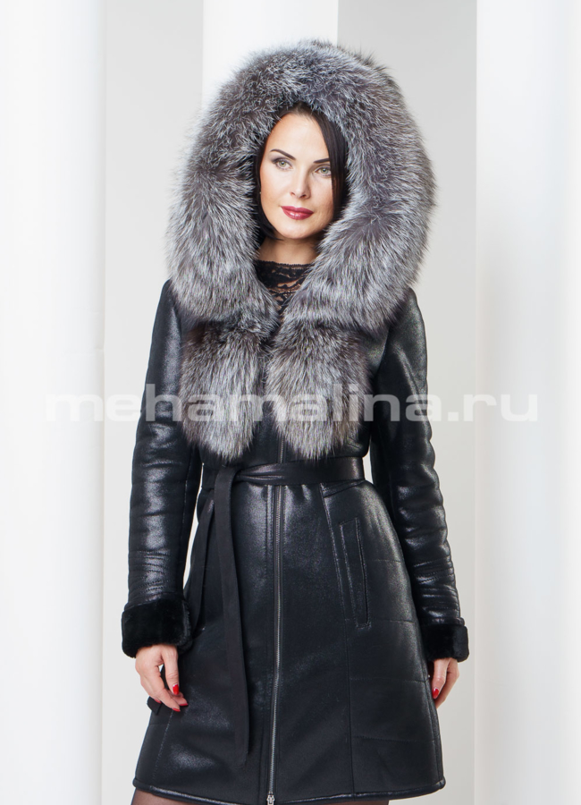 Дубленка с чернобуркой, цвет черный модель № D-146/1 в кредит
