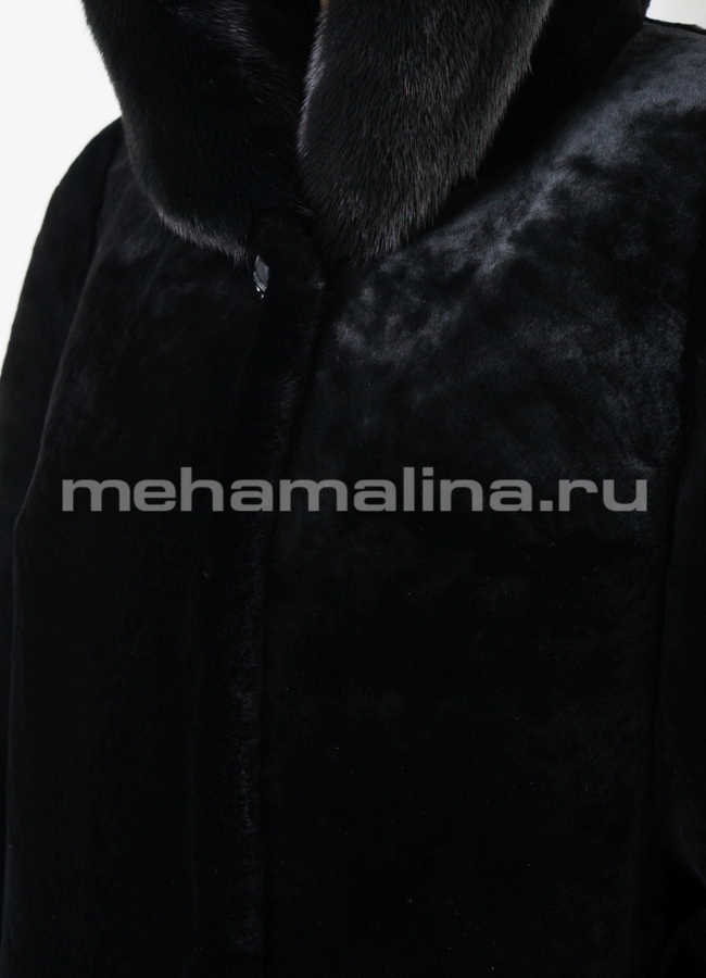 Шуба черного цвета с капюшоном модель № S-562/1 универмаг малина
